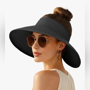 NWT Packable Wide Brim Sun Visor Hat - Black